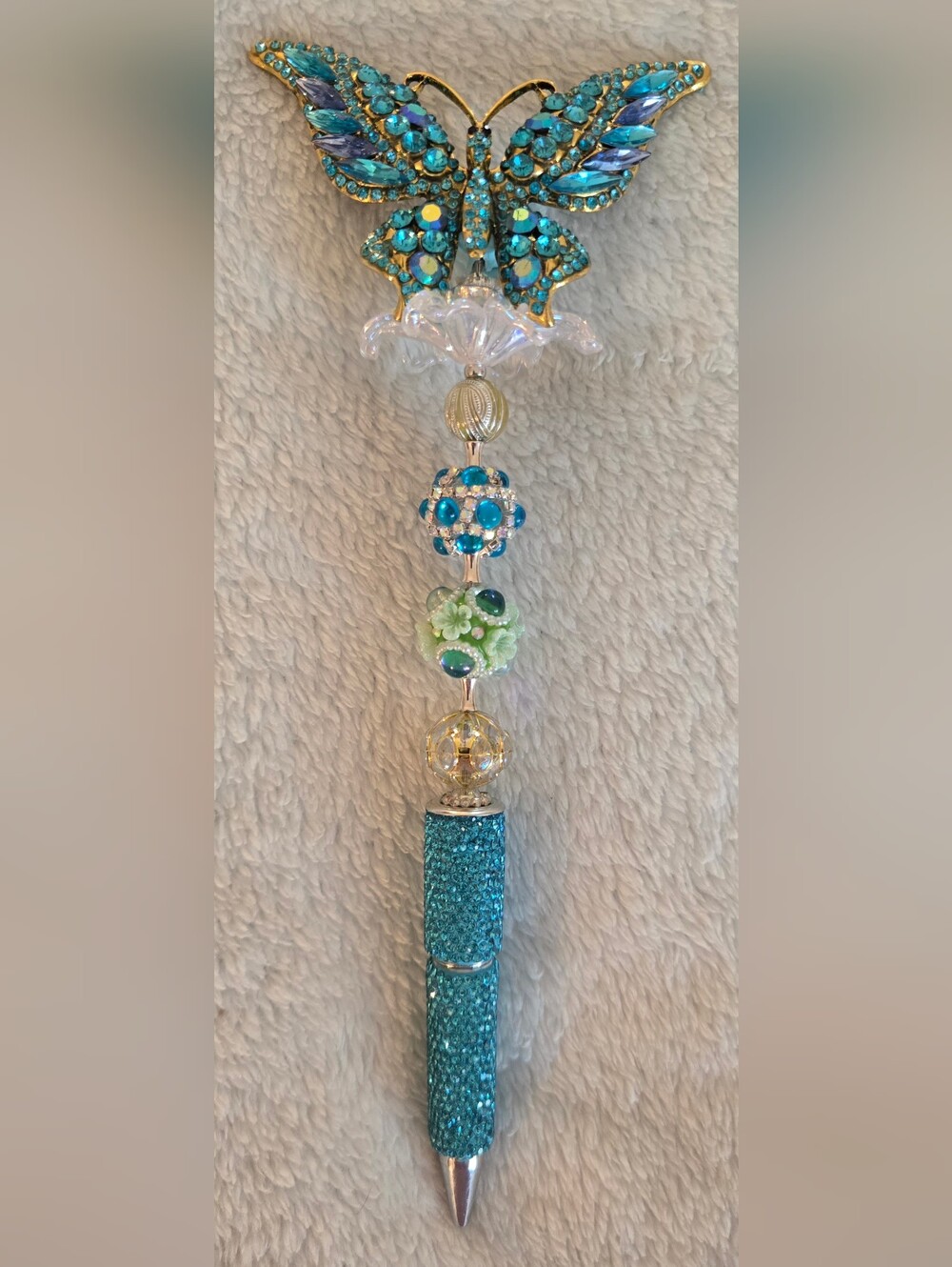 Blue & Green Beaded Pen - Butterfly